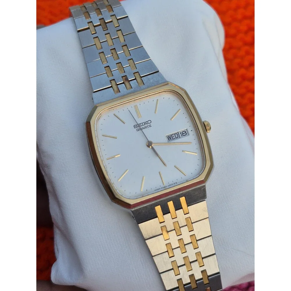 Vintage Seiko Seagull Quartz Tank Dress Watch 6423-5010 80s Two Tone Classic